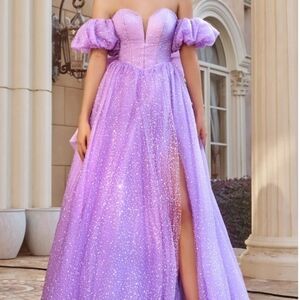 Sparkling Purple Off-Shoulder Gown